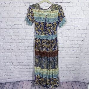 M.P.H. Womens VTG Patchwork Tiered Maxi Dress Multicolor Size S Boho Cottagecore